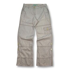 Boden Women Beige Cargo Pants Cuff Button Detail Wide Leg Cotton Size 6R